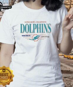 Premium Miami Dolphins NFL Super Bowl Champions vintage logo ladies tee showcasing team pride and championship history.