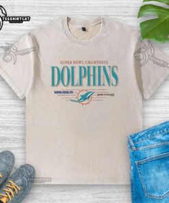 Premium Miami Dolphins NFL Super Bowl Champions vintage logo washed t-shirt showcasing team pride and championship spirit.