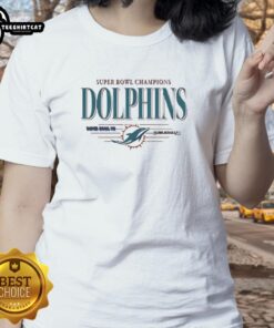Vintage ladies tee featuring Miami Dolphins Super Bowl Champions VII VIII design, perfect for fans and collectors.