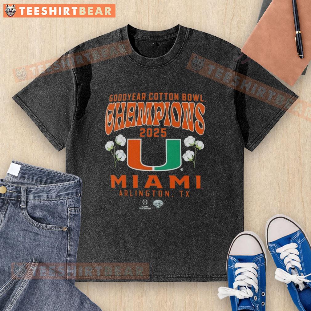 premium-miami-hurricanes-2025-cfp-goodyear-cotton-bowl-champions-hometown-pride-washed-t-shirt Alt Text: Premium Miami Hurricanes 2025 CFP Goodyear Cotton Bowl Champions T-shirt showcasing hometown pride and team spirit.