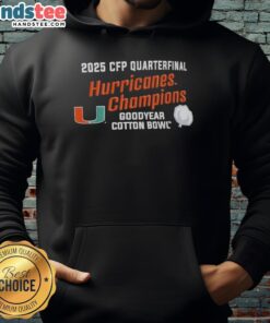 Alt Text: Premium Miami Hurricanes 2025 CFP Quarterfinal Cotton Bowl Champions Hoodie in vibrant colors and modern design.