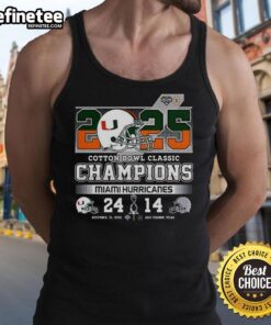 Premium Miami Hurricanes Cotton Bowl Classic Champions 2025 helmet tank top showcasing team spirit and style.