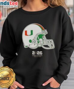 Alt Text: Premium Miami Hurricanes Football 2026 National Championship helmet sweatshirt showcasing team spirit and style.