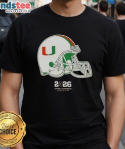 Alt Text: Premium Miami Hurricanes Football 2026 National Championship Helmet T-Shirt featuring vibrant team colors and logo.