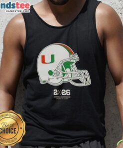 Premium Miami Hurricanes Football 2026 National Championship helmet tank top featuring team colors and logo design.