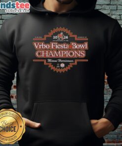 Premium Miami Hurricanes Football Team 2026 Vrbo Fiesta Bowl Champions hoodie featuring team colors and logo.