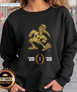 Alt Text: Premium Miami Hurricanes NCAA College Football Playoff 2025-2026 sweatshirt featuring Sebastian the Ibis mascot design.