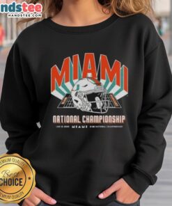 Alt Text: Premium Miami Hurricanes team sweatshirt for 2026 CFP National Championship Game vs. Indiana Hoosiers, featuring helmet design.