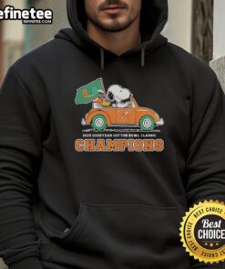 Alt Text: Premium Miami Hurricanes hoodie featuring Snoopy and Woodstock celebrating Cotton Bowl Classic Champions.