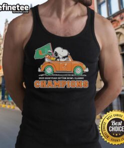 Alt Text: Premium Miami Hurricanes tank top featuring Snoopy and Woodstock celebrating the Cotton Bowl Classic Champions.