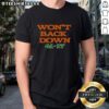 Premium Miami Hurricanes Won't Back Down 41-17 T-Shirt featuring vibrant team colors and bold graphic design.