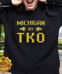 Alt Text: Premium Michigan by TKO Jon Rothstein classic video game sweatshirt featuring iconic graphics and a stylish design.