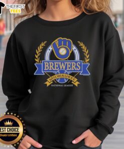 Premium Milwaukee Brewers National League Cooperstown Crest Sweatshirt in navy blue, showcasing team logo and crest design.