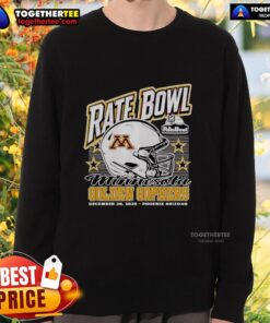 Alt Text: Premium Minnesota Golden Gophers 2025 Rate Bowl sweatshirt showcasing helmet design in Phoenix, Arizona colors.