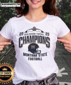 Alt Text: Premium Montana State Bobcats NCAA Division I Football Champions 2025 helmet logo on a stylish ladies tee.