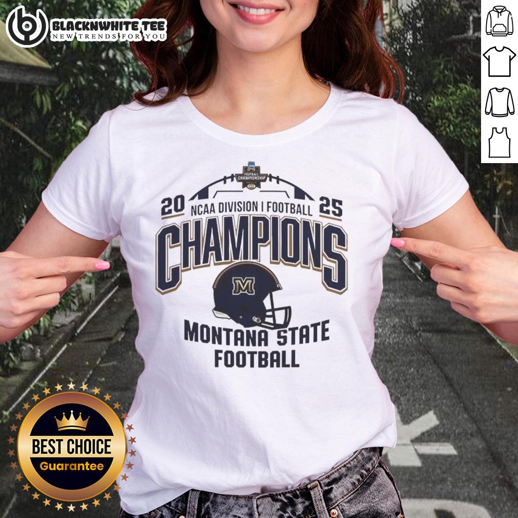 Premium Montana State Bobcats NCAA Division I Football Champions 2025 Helmet Logo Ladies-Tee Alt Text: Premium Montana State Bobcats NCAA Division I Football Champions 2025 helmet logo on a stylish ladies tee.