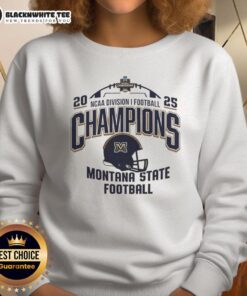 Alt Text: Premium Montana State Bobcats NCAA Division I Football Champions 2025 sweatshirt featuring helmet logo design.