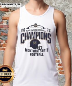 Alt Text: Premium Montana State Bobcats NCAA Division I Football Champions 2025 helmet logo tank top for fans and athletes.