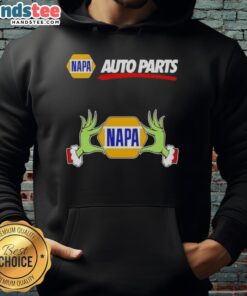 Alt Text: Premium Napa Auto Parts X Grinch Hands Merry Christmas Hoodie featuring festive design and cozy fit for holiday cheer.