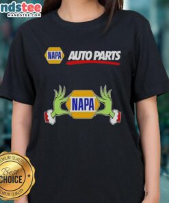 Premium Napa Auto Parts X Grinch Hands Merry Christmas Ladies Tee featuring a festive design for holiday cheer.