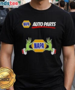 Premium Napa Auto Parts X Grinch Hands Merry Christmas T-Shirt featuring festive design and holiday spirit.