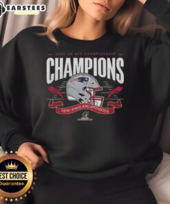 Premium New England Patriots 2025-2026 AFC Championship Champions sweatshirt showcasing team logo and vibrant design.