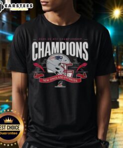 Premium New England Patriots 2025-2026 AFC Championship Champions T-Shirt showcasing team logo and vibrant design.