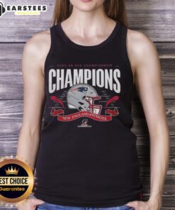 Premium New England Patriots 2025-2026 AFC Championship Champions tank top featuring team colors and logo design.