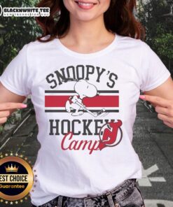 Premium New Jersey Devils Snoopy's Hockey Camps 2026 ladies tee in vibrant colors, perfect for hockey fans and players.