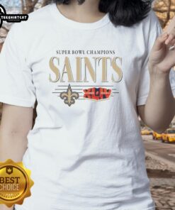 Premium New Orleans Saints NFL Super Bowl Champions vintage logo ladies tee showcasing team pride and championship spirit.
