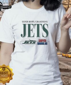 Alt Text: Premium New York Jets Football Super Bowl Champions III Ladies Tee featuring team logo and stylish design.