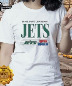 Premium New York Jets NFL Super Bowl Champions vintage logo ladies tee showcasing team pride and championship spirit.