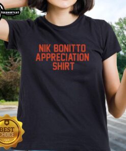 Premium Nik Bonitto Appreciation Ladies Tee featuring stylish design and soft fabric, perfect for fans and casual wear.