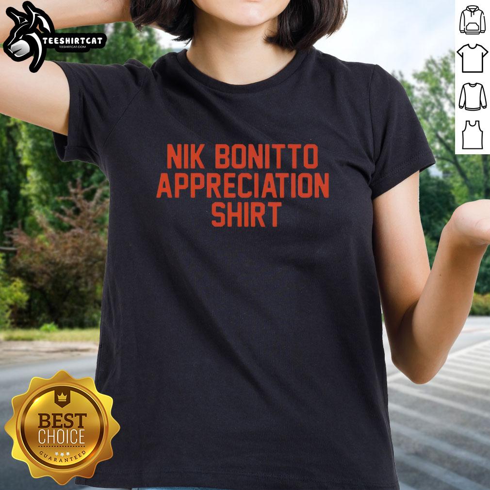 premium-nik-bonitto-appreciation-ladies-tee Premium Nik Bonitto Appreciation Ladies Tee featuring stylish design and soft fabric, perfect for fans and casual wear.