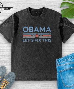 Premium Obama 2028 political protest rally t-shirt featuring 'Let's Fix This' slogan in bold print.