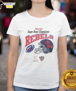 Premium Ole Miss Rebels Beat Georgia Bulldogs 2026 Sugar Bowl Champions Ladies Tee featuring team colors and logo.