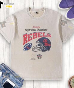 Premium Ole Miss Rebels Beat Georgia Bulldogs 2026 Sugar Bowl Champions washed t-shirt displayed on a wooden background.