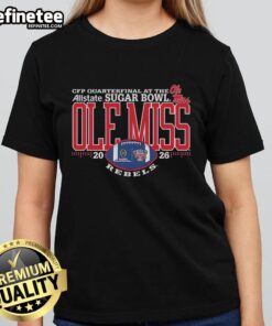 Premium Ole Miss Rebels CFP Allstate Sugar Bowl Champions 2026 ladies tee, featuring vibrant team colors and stylish design.