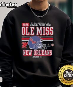 Alt Text: Premium Ole Miss Rebels CFP Quarterfinal 2025-2026 Sweatshirt featuring team colors and logo, perfect for fans.