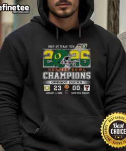 Premium Oregon Ducks Shutout Texas Tech Orange Bowl Champions Hoodie showcasing team spirit and victory in vibrant colors.