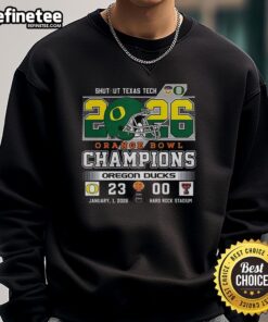 Alt Text: Premium Oregon Ducks Shutout Texas Tech Orange Bowl Champions Sweatshirt featuring team logo and vibrant colors.