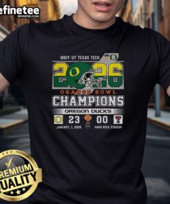 Premium Oregon Ducks Shutout Texas Tach Orange Bowl Score Champions T-Shirt featuring vibrant team colors and logo.