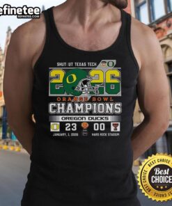 Premium Oregon Ducks Shutout Texas Tech Orange Bowl Score Champions Tank Top showcasing team pride and victory.