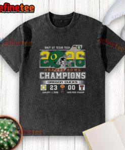 Premium Oregon Ducks Shutout Texas Tech Orange Bowl Score Champions Washed T-Shirt showcasing team pride and victory.