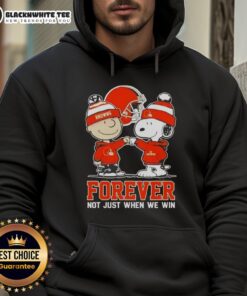 Premium Peanut Snoopy and Charlie Brown hoodie for Cleveland Browns fans, celebrating loyalty: 'Forever, Not Just When We Win.'