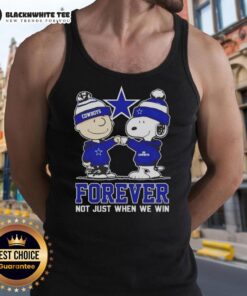 Alt Text: Premium Peanut Snoopy and Charlie Brown tank top featuring Dallas Cowboys Forever slogan, perfect for fans.