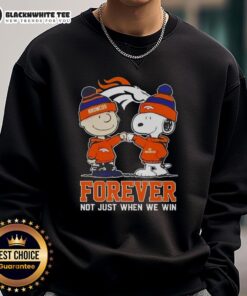 Alt Text: Premium Peanut Snoopy and Charlie Brown Denver Broncos sweatshirt, perfect for fans celebrating all wins and losses.