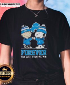 Premium Peanut Snoopy Charlie Brown Detroit Lions Forever Tee for ladies, celebrating team spirit and loyalty.