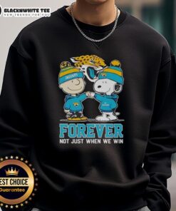 Premium Peanut Snoopy Charlie Brown Jacksonville Jaguars sweatshirt with 'Forever, Not Just When We Win' slogan.