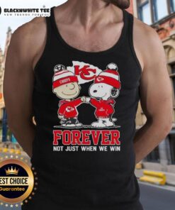Premium Peanut Snoopy and Charlie Brown Kansas City Chiefs Forever Tank Top featuring vibrant team colors and playful design.